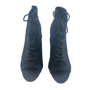 Madden Girl Women’s Ankle Booties W10 Black Lace Up Open Toe Chunky Heel